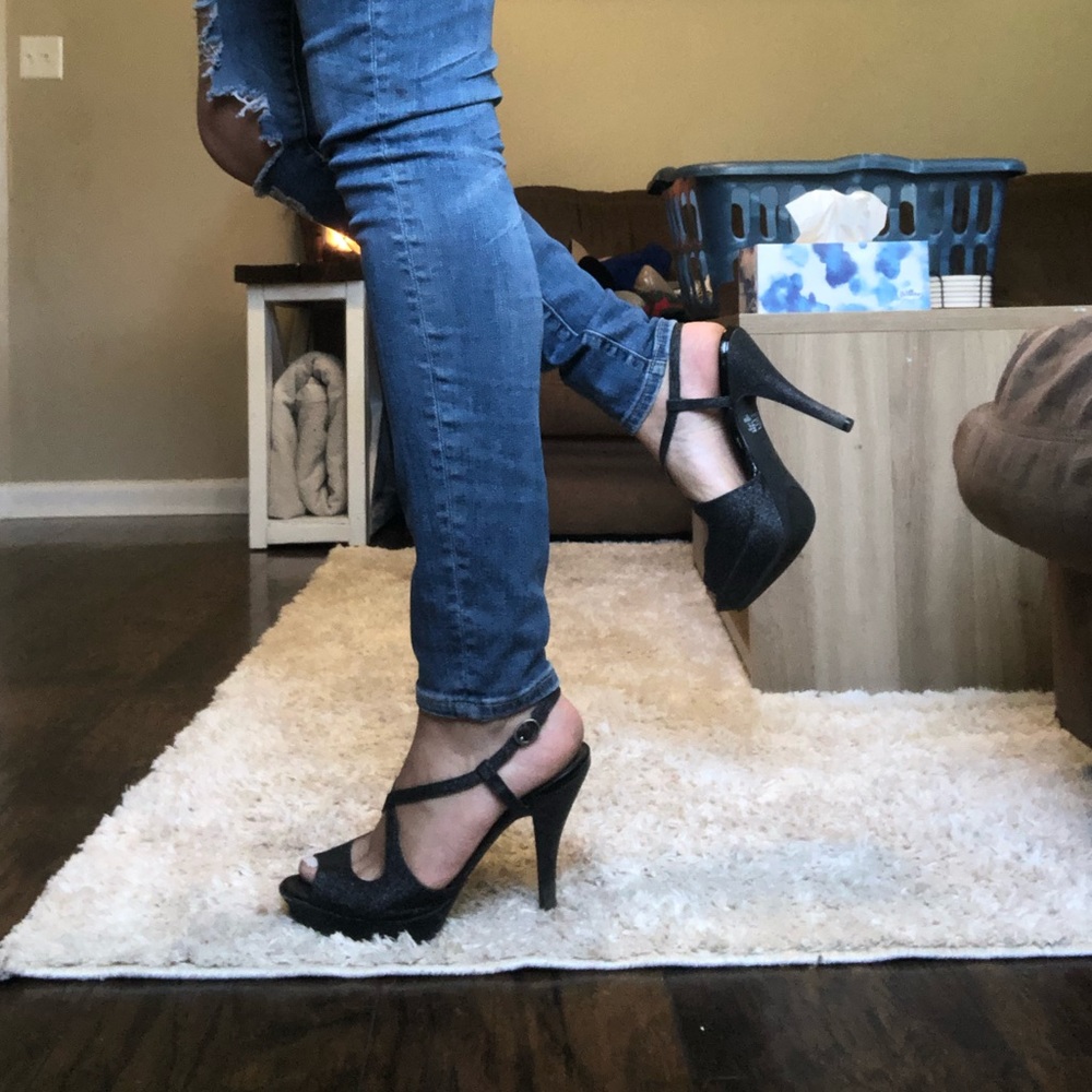 Black glitter heels